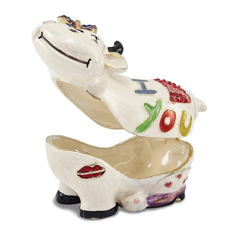 Curata Giftware Pewter Bejeweled Crystals Gold-Tone Enameled I Love You Cow Trinket Box on 18 Inch Necklace