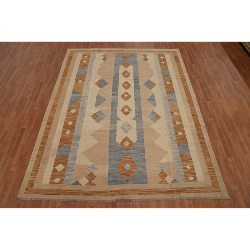 Hand Woven Oriental 100% Wool Carpet Southwestern Tribal Multi-Colored Kilim Area Rug - 9' 10'' X 7' 9''
