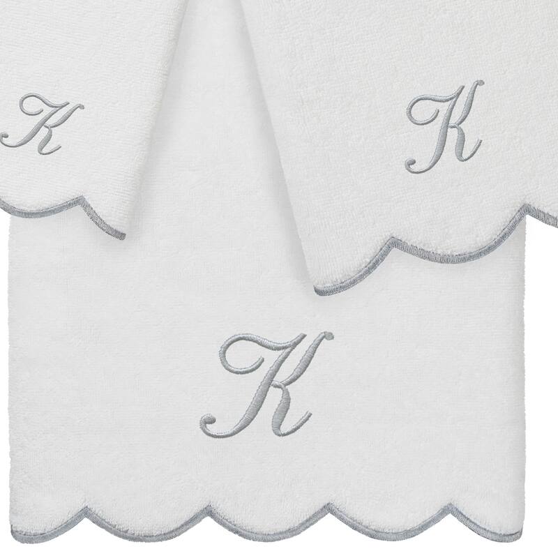 Authentic Hotel and Spa 100% Turkish Cotton Grey ADORNIA Scallop Personalized 3 Piece Towel Set - 3 Piece Set