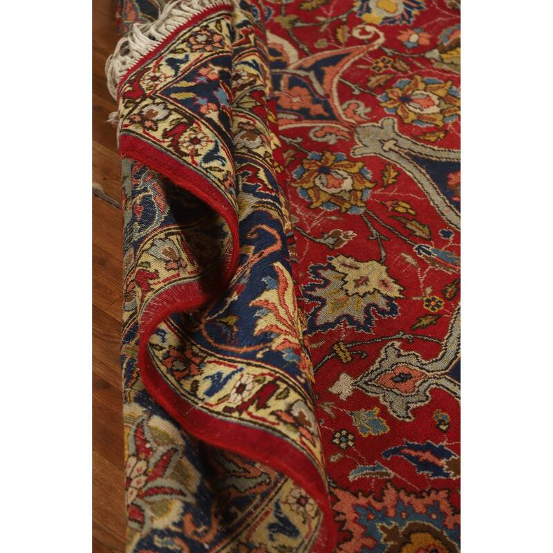 Hand Knotted Oriental 100% Wool Carpet Traditional Floral Red Tabriz Area Rug - 12' 10'' X 9' 3''