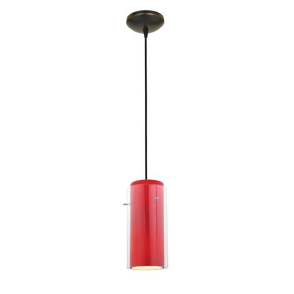 slide 1 of 1, Access Lighting Glass`n Glass Cylinder - E26 LED Cord Pendant - Oil Rubbed Bronze Finish - Clear and Red Glass Shade Red