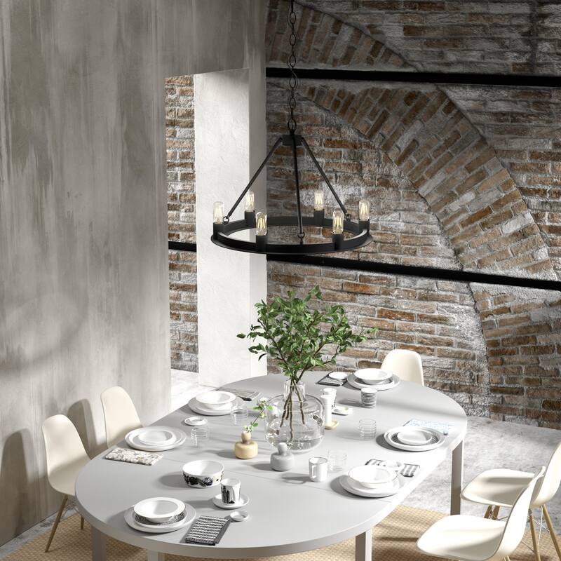 Hunter 18" Saddlewood 6-Light Chandelier, - Island, Entry, Dining Room - Wagon Wheel, Farmhouse, Industrial