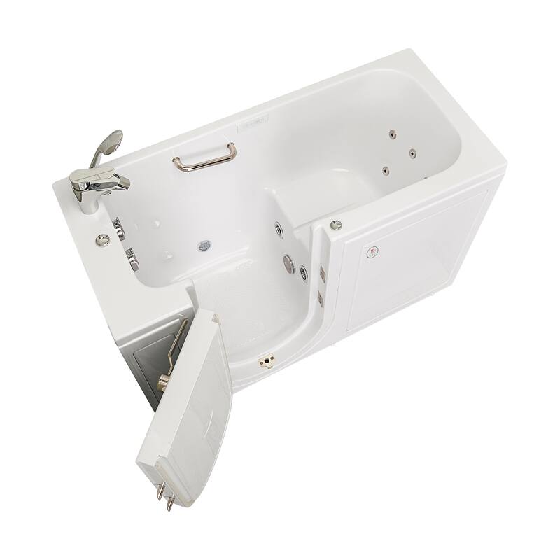 Ella Lounger 27"x60" Acrylic Hydro Massage Walk-In Bathtub with Outward Swing Door, 2 Piece Fast Fill Faucet, 2" Dual Drain