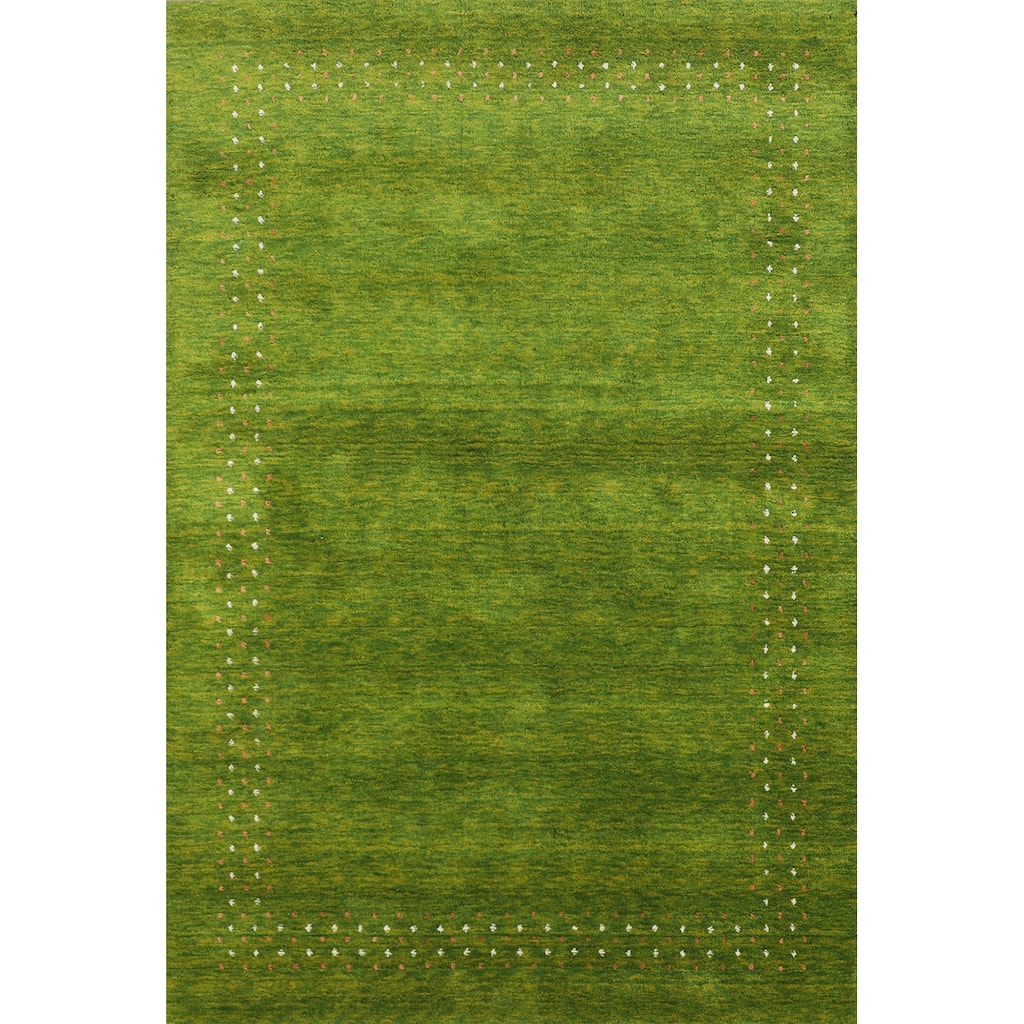 Green Gabbeh Indian Area Rug Hand-Knotted Wool Carpet - 5'4"x 7'9"