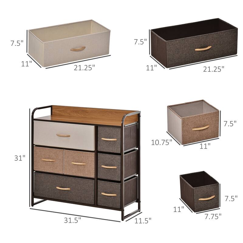 HOMCOM 5-Drawer Dresser Tower 4-Tier Storage Organizer with Steel Frame Wooden Top for Bedroom Hallway Closets