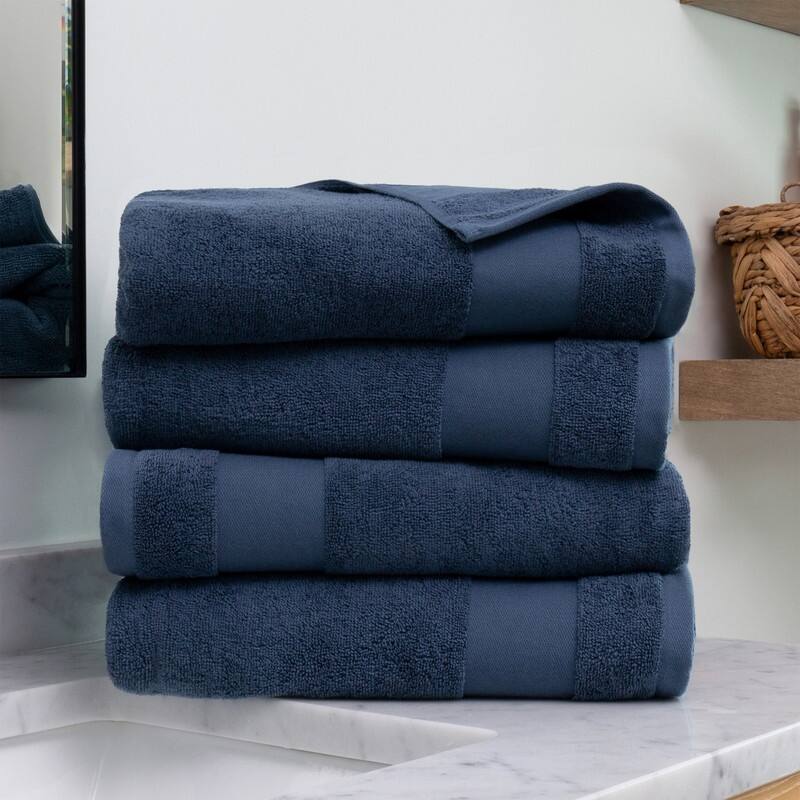 Becky Cameron Premium Ultra Soft Cotton 4pc Bath Towel Set - 4 Pack - Navy