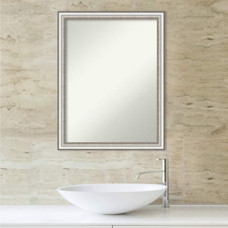 Non-Beveled Bathroom Wall Mirror - Salon Silver Narrow Frame - Salon Silver Narrow