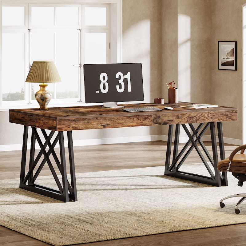 63'' Industrial Large Office Computer Desk with Sturdy X-Shaped Legs