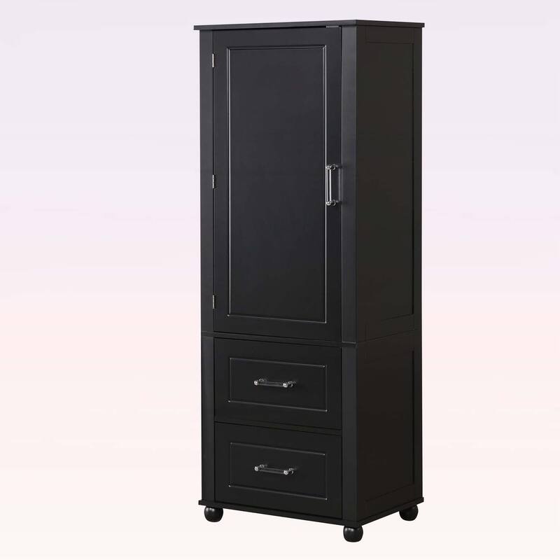 Tall Freestanding Bathroom Storage Cabinet with Two Drawers and Adjustable Shelf, Grey MDF Board, Ideal for Organized Living