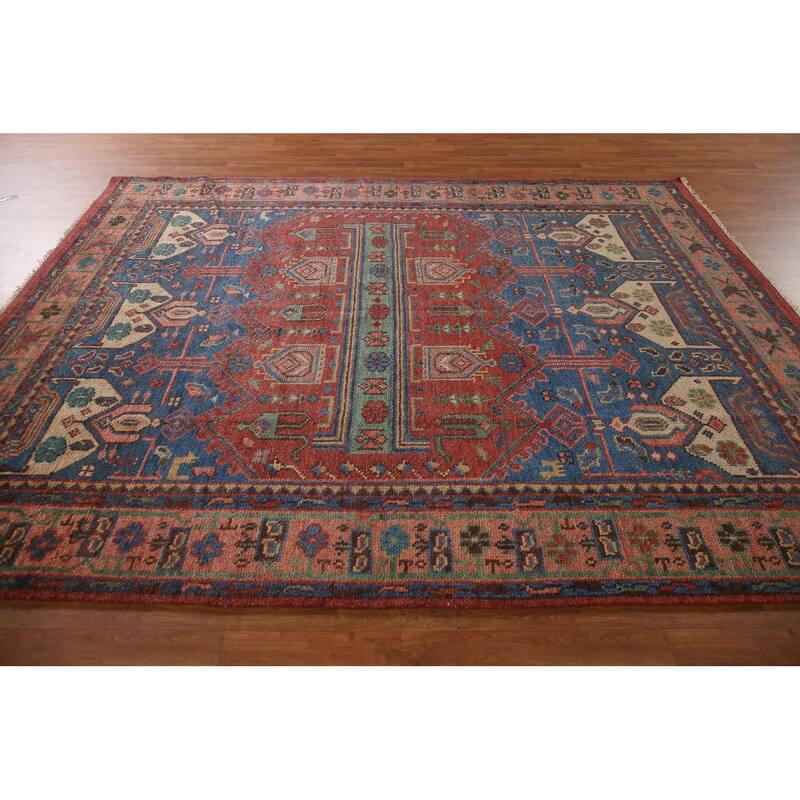 Geometric Red Sirjan Oriental Area Rug Hand-knotted Wool Carpet - 8'0"x 9'10"