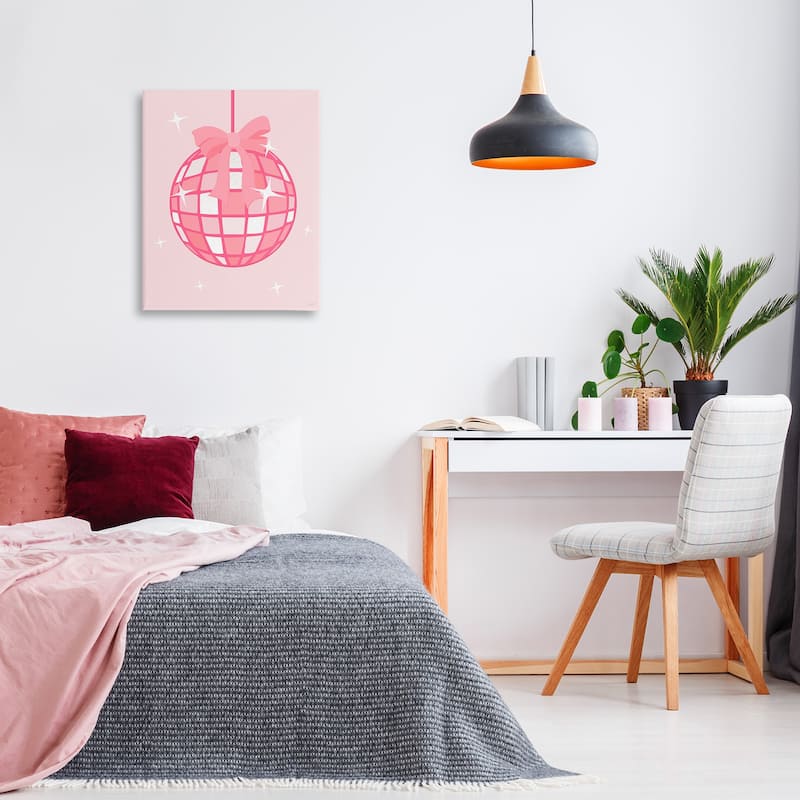 Stupell Pink Disco Ball with Ribbon Canvas Wall Art Design By Natalie Carpentieri