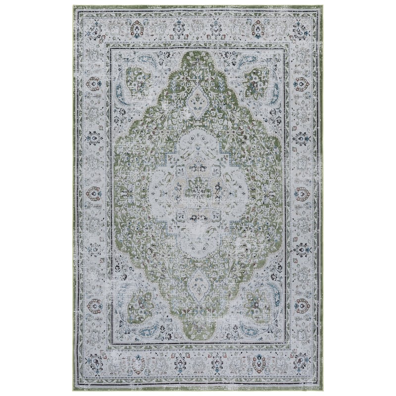 SAFAVIEH Tucson Machine Washable Slip Resistant Willa Traditional Rug - 3' x 5' - Green/Beige