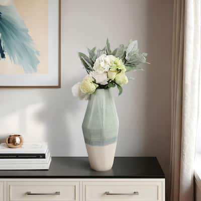 Earthenware Vase Faceted Design Ombre Finish Modern Geometric Style