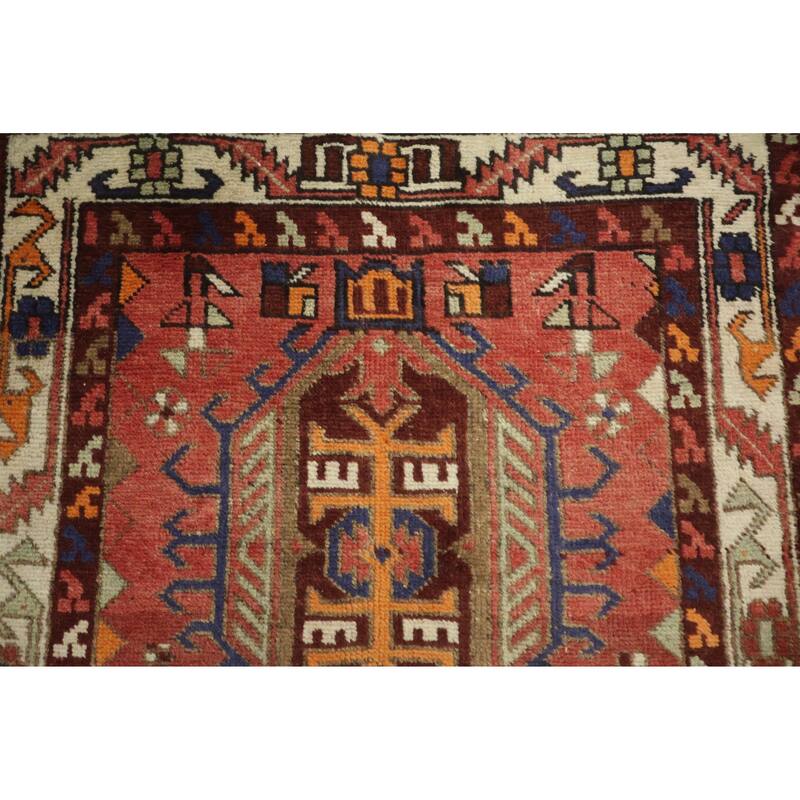 Hand Knotted Oriental 100% Wool Carpet Traditional Tribal Oranges & Rust Heriz Runner Rug - 12' 5'' X 3' 4''