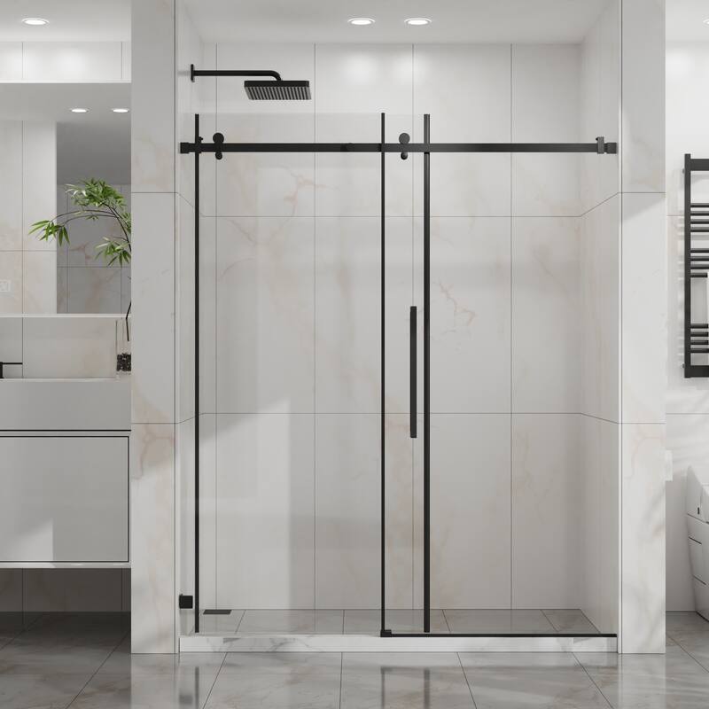 60" W x 72" H Sliding Shower Door, Frameless Sleek Glass Shower Door, 1/4" (6mm) Thick Tempered Clear Glass