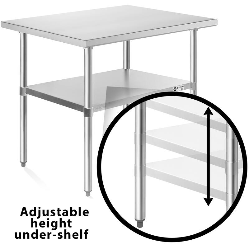 30 x 48in NSF Commercial Stainless Steel Prep and Work Table w Wheels - 30" x 48"