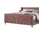 preview thumbnail 4 of 4, Kerith Modern Wood Queen Size Bed, Wingback Frame, Pink Velvet, Chrome Legs