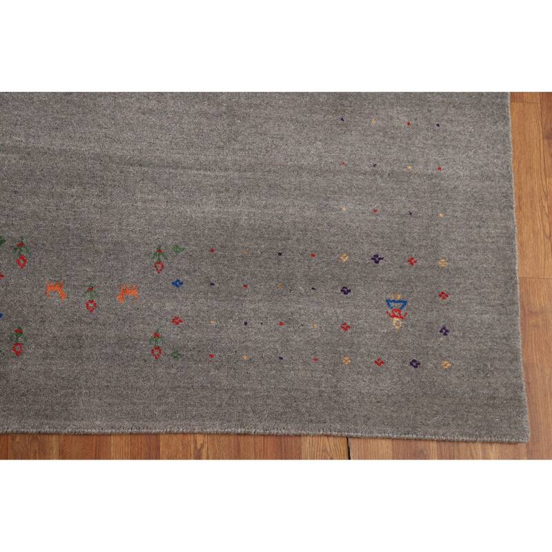Gray Gabbeh Oriental Area Rug Hand-Knotted Wool Carpet - 8'1" x 9'9"