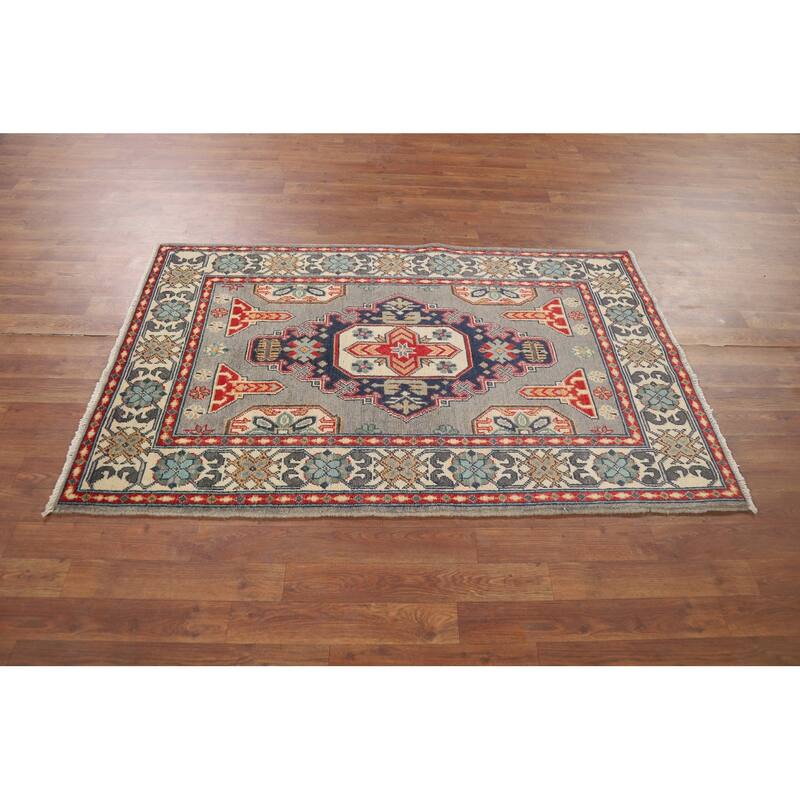 Geometric Kazak Accent Rug Handmade Home Decor Wool Carpet - 3'3" x 5'2"