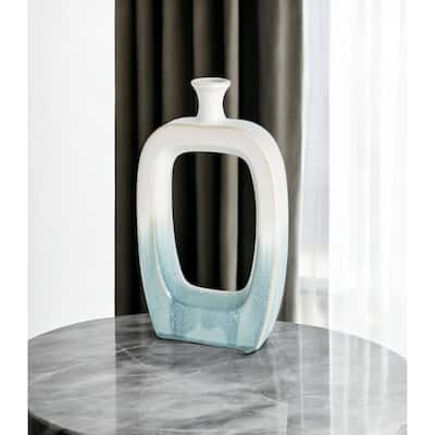 14" Aqua And White Ombre Ceramic Table Vase - 8