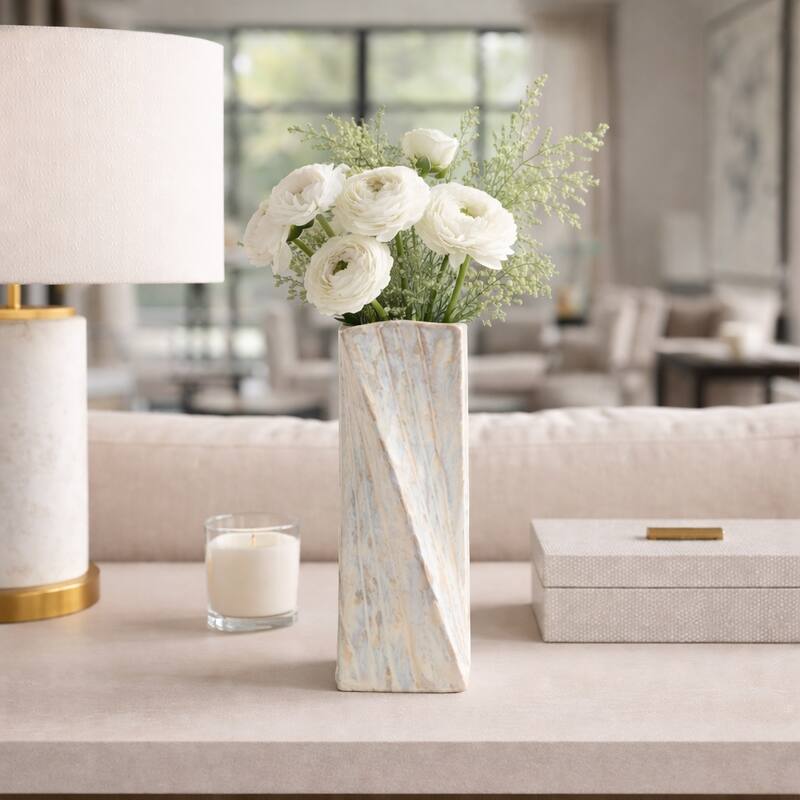 Decorative Vase - Ivory Ceramic Twist Design