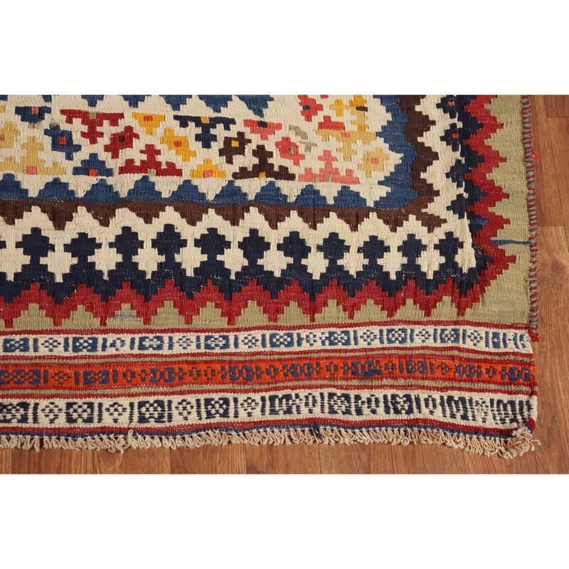 Red Kilim Qashqai Persian Vintage Rug Flatweave Geometric Wool Carpet - 5'4"x 7'7"