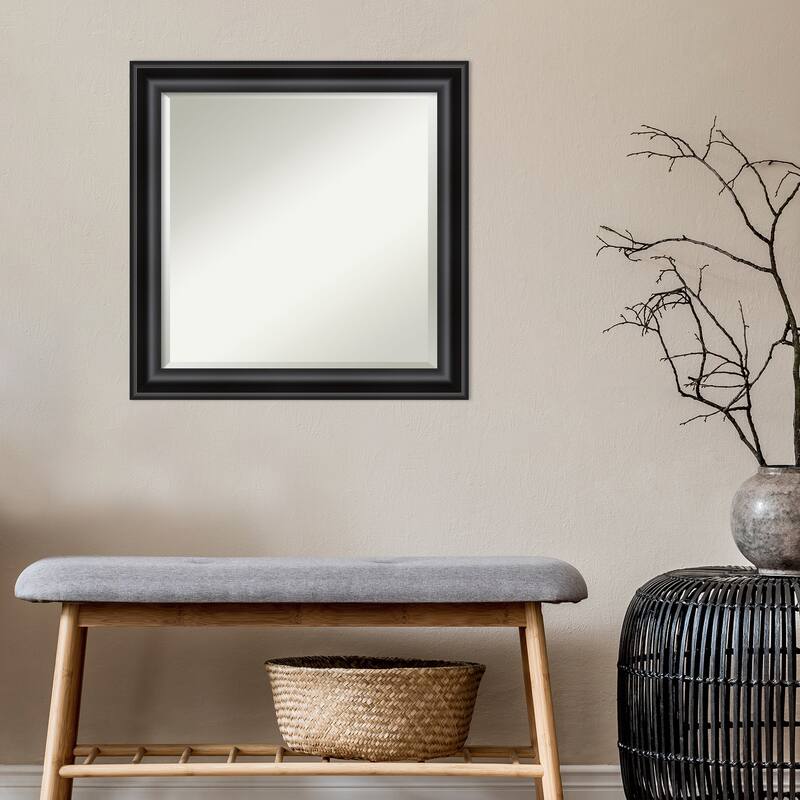 Beveled Bathroom Wall Mirror - Grand Black Narrow Frame