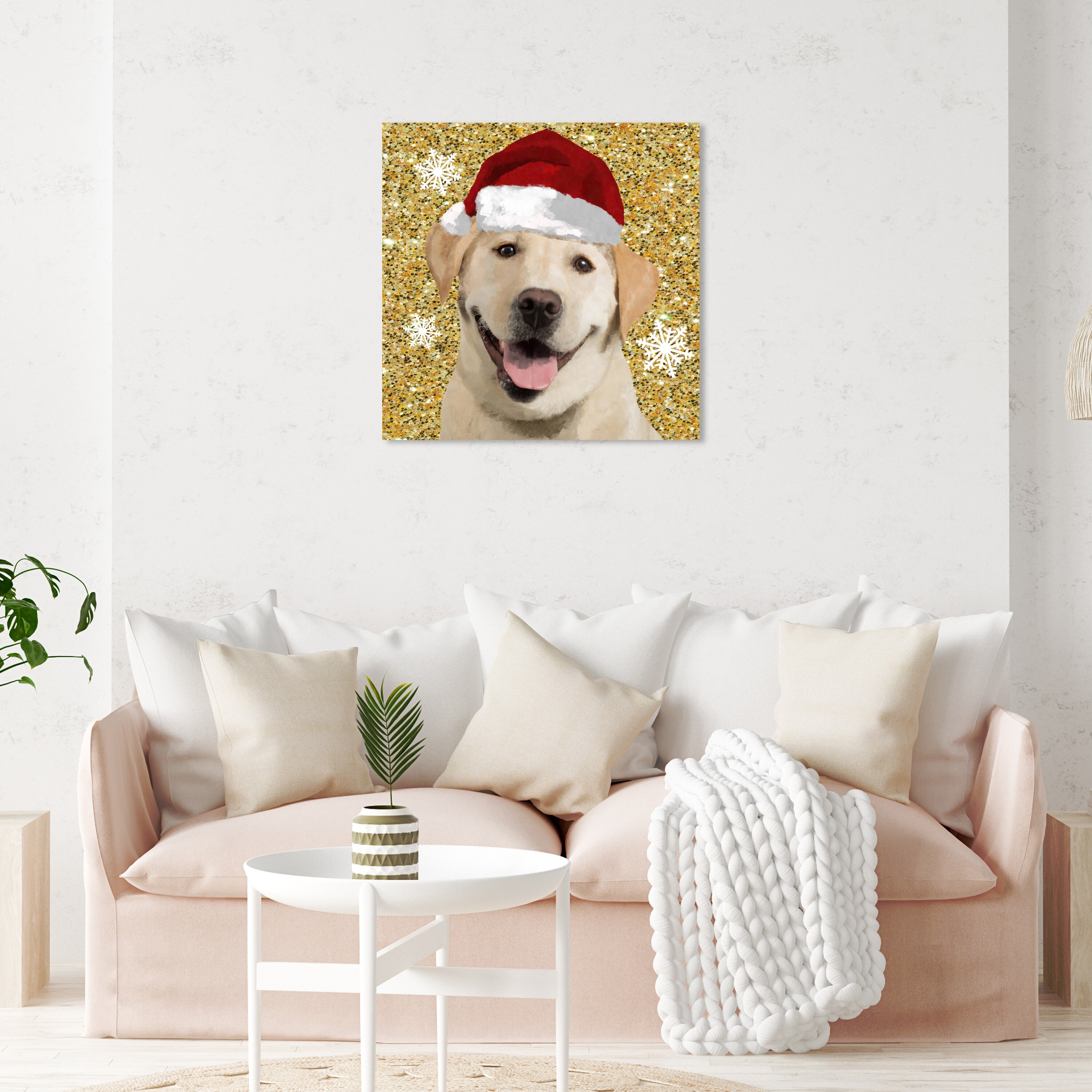 Oliver Gal 'Holiday Lab Gold' Animals Gold Wall Art Canvas Print