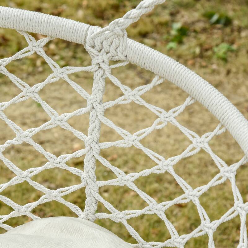 Outsunny Outdoor Hanging Hammock Porch Swing Chair with Cotton Rope Netting, Steel Frame, & Built-In Armrests
