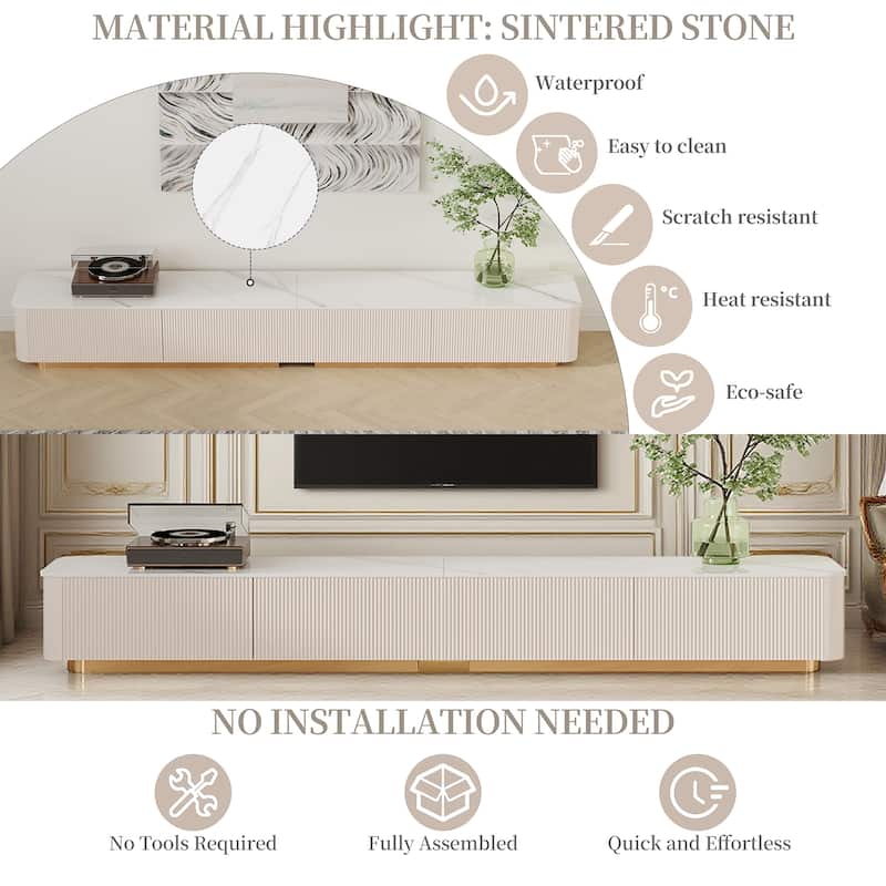 Modern TV Stands with Glossy Sintered Stone, 4-6Drawers, White & Gray