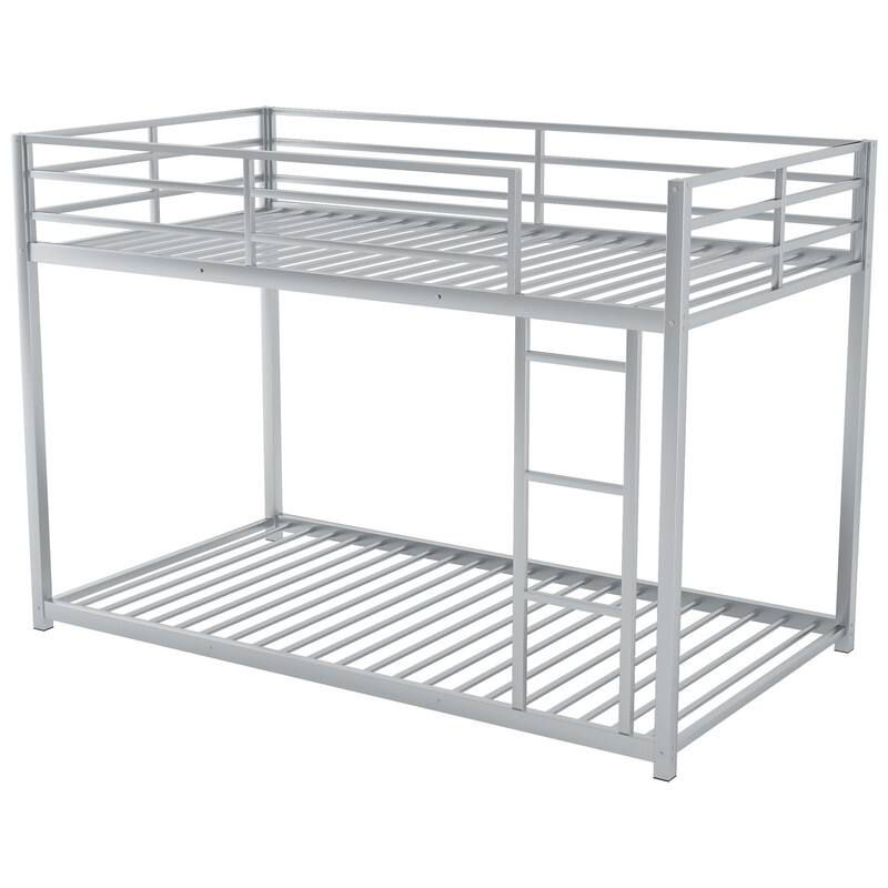 Twin over Twin Size Metal Low Bunk Bed with Ladder