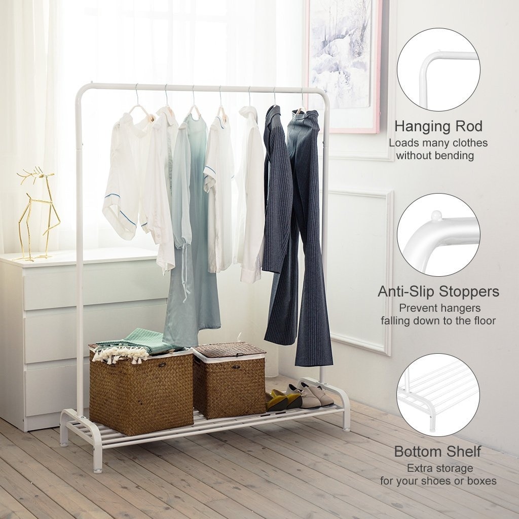 LANGRIA Clothing Garment Rack Heavy Duty Commercial Clothes Stand Storage Shelf White