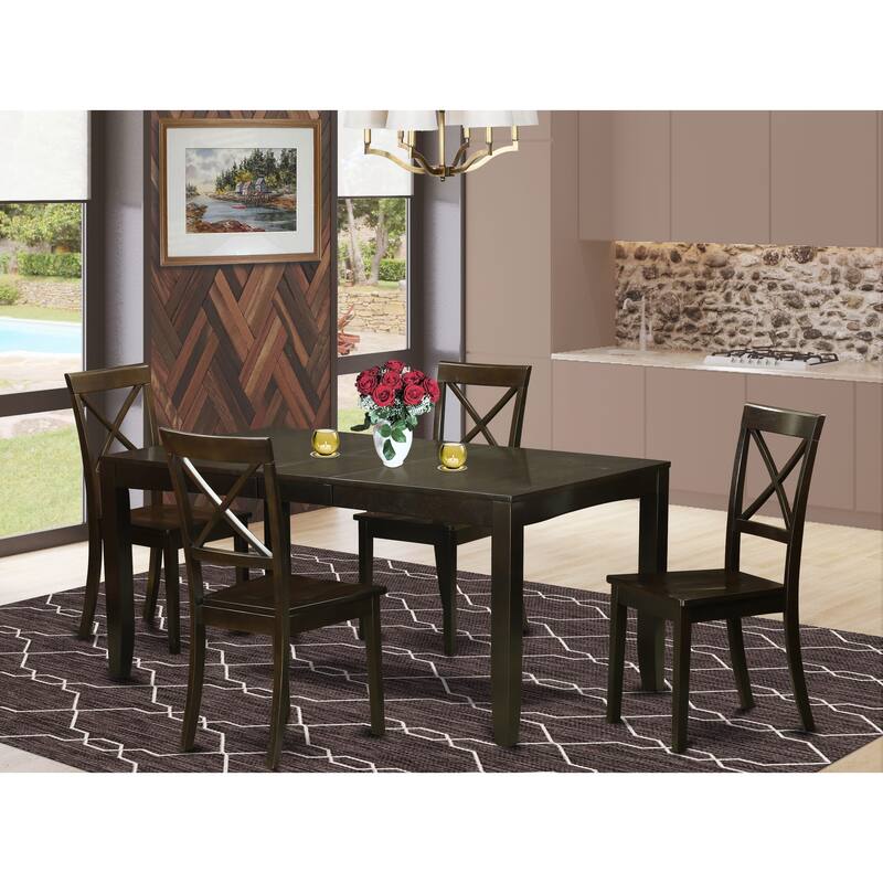 East West Furniture 5 Piece Dining Room Table Set- a Kitchen Table and 4 Dining Chairs, Cappuccino (Seat Options) - LYBO5-CAP-W