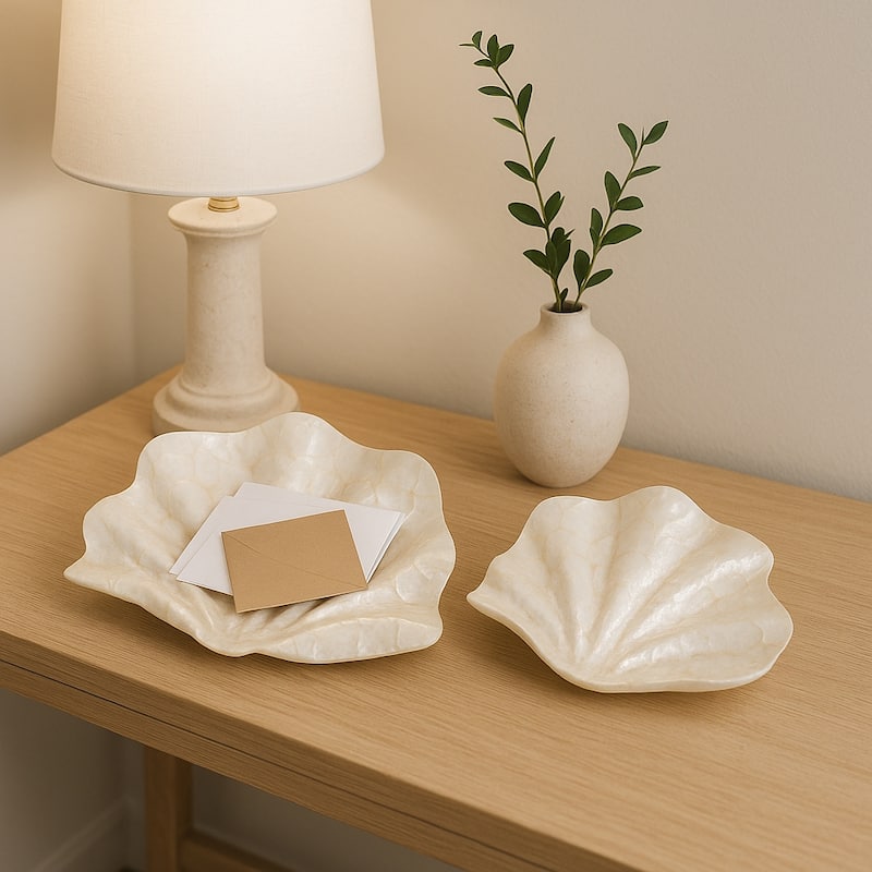 Shell-Inspired Decorative Bowl with Wavy Edge - Set of 2 - 20" Ivory - 20.0" - Ivory/ Tan - 20.0"