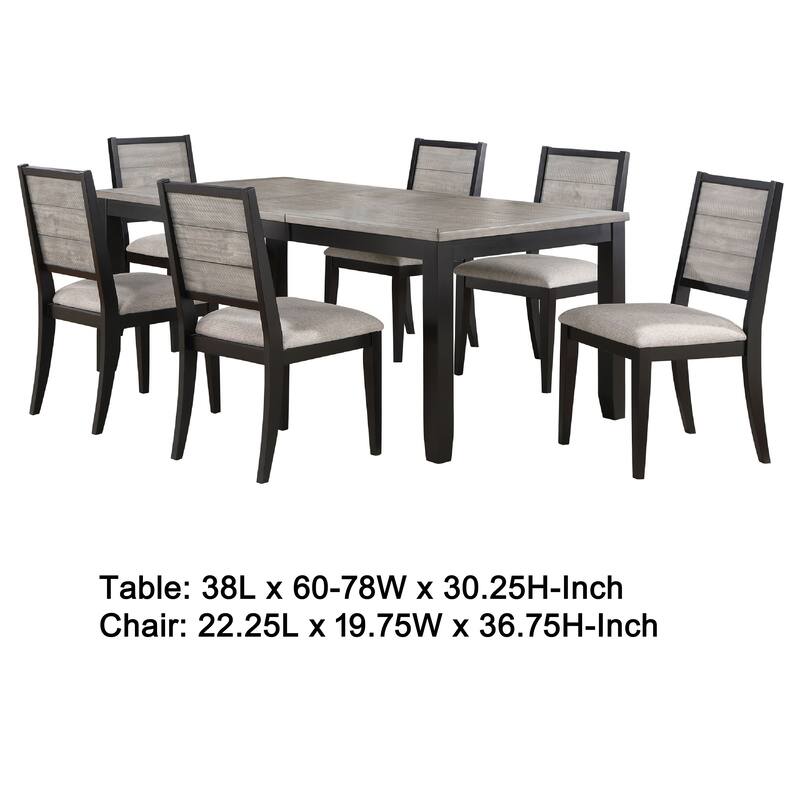 Elina 7pc Extendable Dining Table with 6 Chairs, Farmhouse Gray, Black