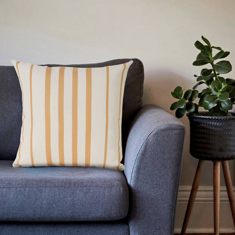 20" Yellow and White Striped Pattern Outdoor Square Throw Pillow