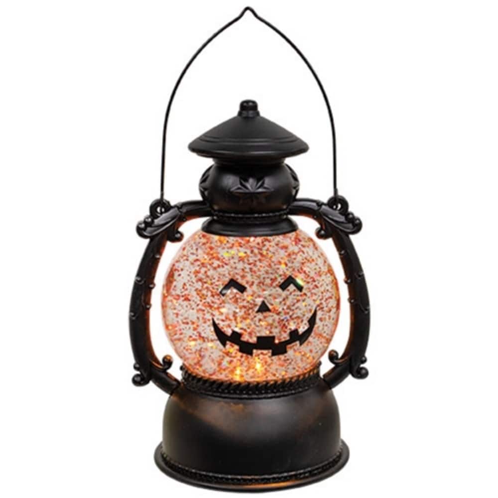 Orange Black Metal LED Spinning Jack O’ Lantern Lantern Decor - 5.50 x 4.25 x 8 in.