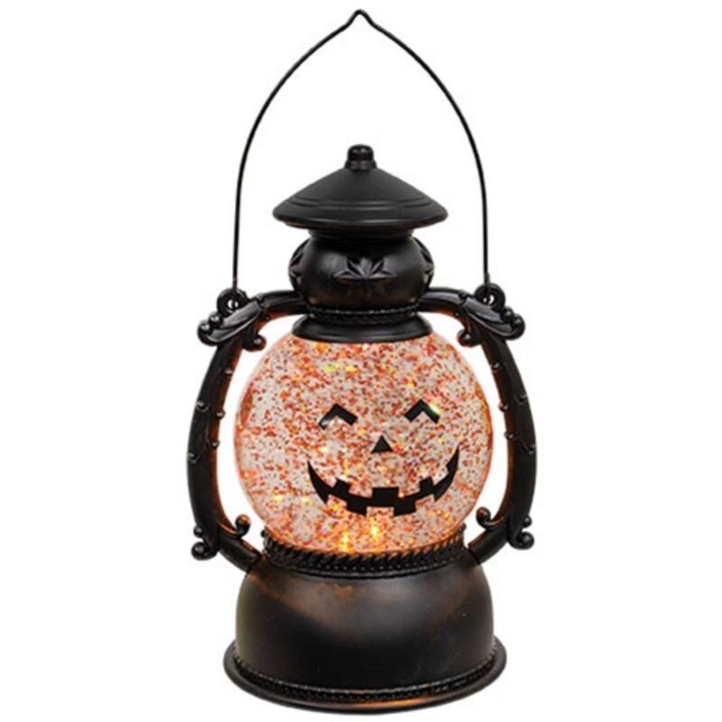 Orange Black Metal LED Spinning Jack O’ Lantern Lantern Decor - 5.50 x 4.25 x 8 in. - Orange-Black
