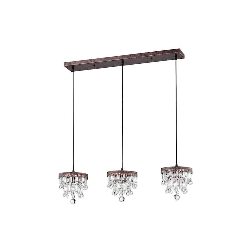 Jerri Antique Copper 3-Light 5-Tier Hanging Crystals Kitchen Island Pendant Light