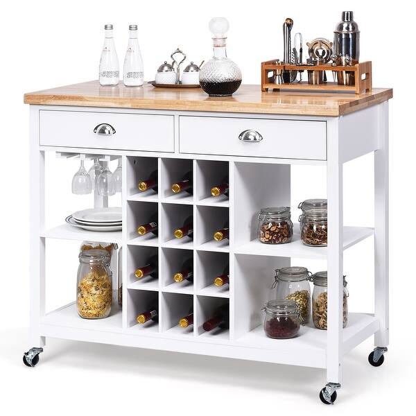 Shop Costway Rolling Kitchen Island Bar Storage Serving Cart With
