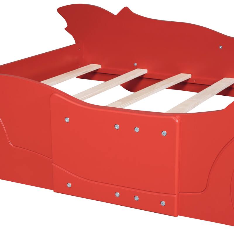 Full Size Race Car-Shaped Platform Bed with Sturdy Construction and Side Rails
