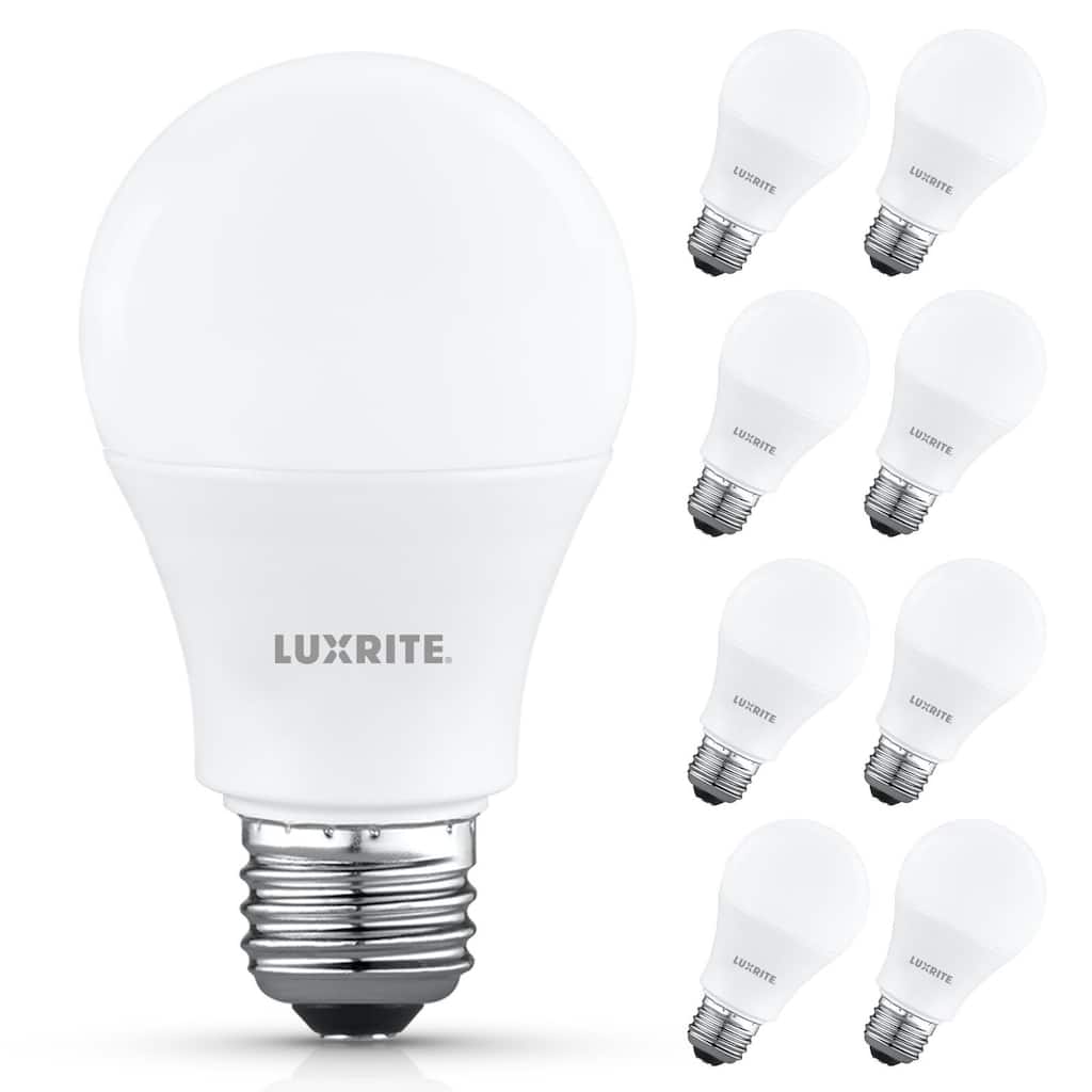 Luxrite A19 LED Light Bulb 9.5W=75W 3000K 1100LM Non-Dimmable E26 Base Damp Rated ETL Listed 8 Pack - Soft White 3000K