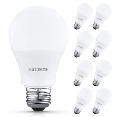 Luxrite A19 LED Light Bulb 9.5W=75W 3500K 1100LM Non-Dimmable E26 Base Damp Rated ETL Listed 8 Pack - Natural White 3500K