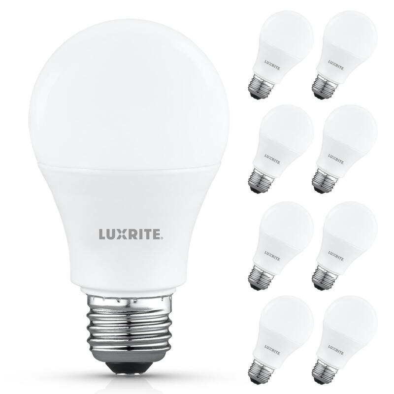 Luxrite A19 LED Light Bulb 9.5W=75W 4000K 1100LM Non-Dimmable E26 Base Damp Rated ETL Listed 8-Pack - Cool White 4000K - Cool White 4000K
