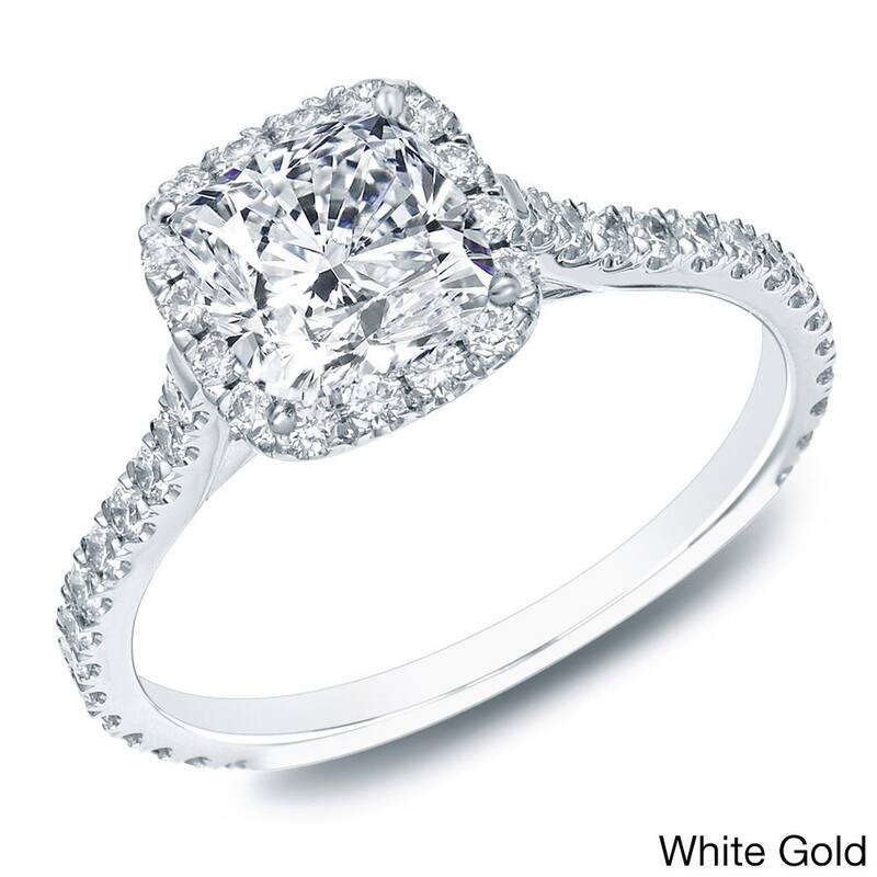 Auriya 14k Gold 1 1/2ctw Cushion-cut Halo Diamond Engagement Ring Certified (H-I, SI1-SI2) - White - 9.5