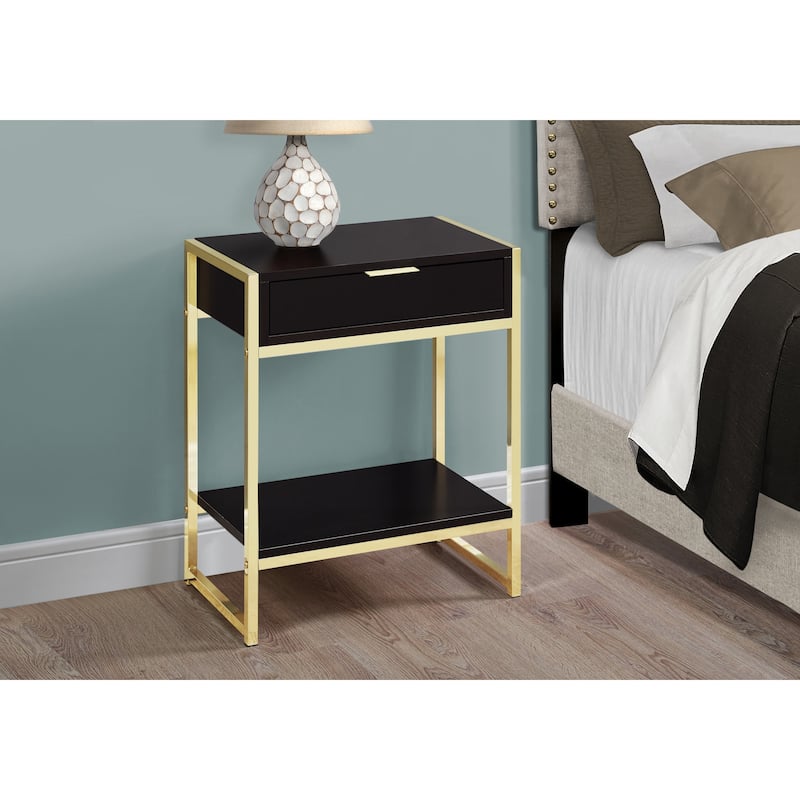 Modern 24" Bedside Table with Drawer and Shelf Rectangular Wood Top and Metal Frame Accent Table - 19.5”L x 12.75”W x 23.75”H