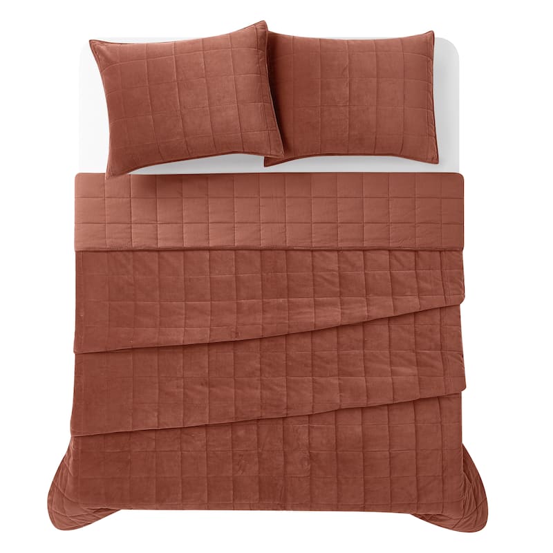 Brooklyn Loom Matte Cotton Velvet Box Stitch Quilt Set