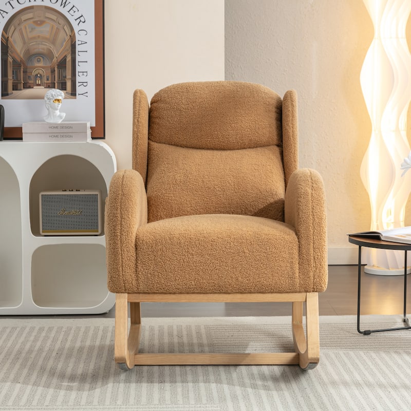 Teddy Fabric Rocking Chair With Packet Wood Legs - Khaki