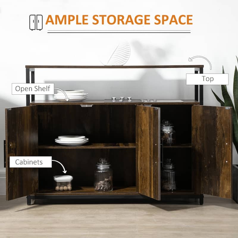 HOMCOM Industrial Kitchen Sideboard, Buffet Cabinet with Storage Open Compartment and Adjustable Shelves for Living Room