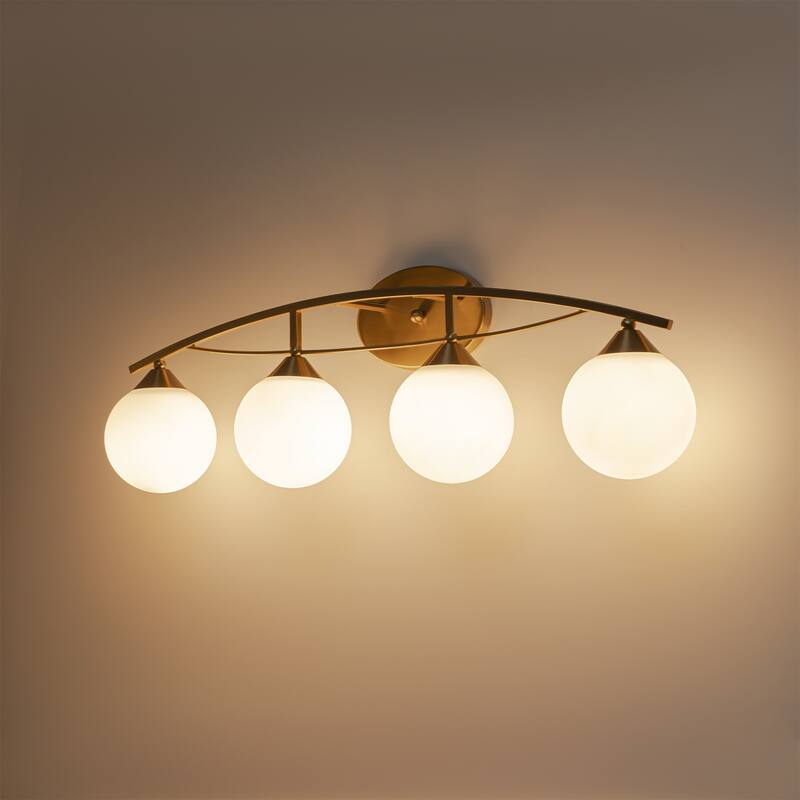 3/4-Light Dimmable Modern Brass Bathroom Vanity Light with Frosted Glass